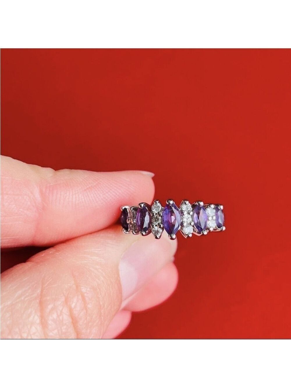 Amethyst & CZ Multi Gemstones Sterling Silver Ring
